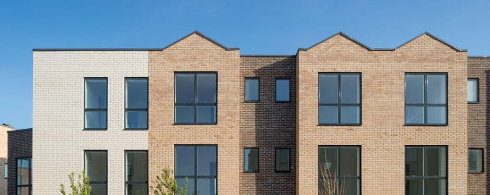 A row of modern town houses.